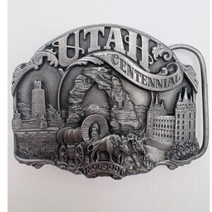 Pewter Utah Centennial Belt Buckle
